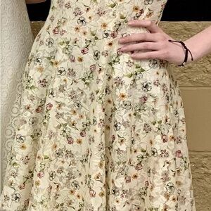 Danny & Nicole Cream Floral Sleeveless A-Line Dress